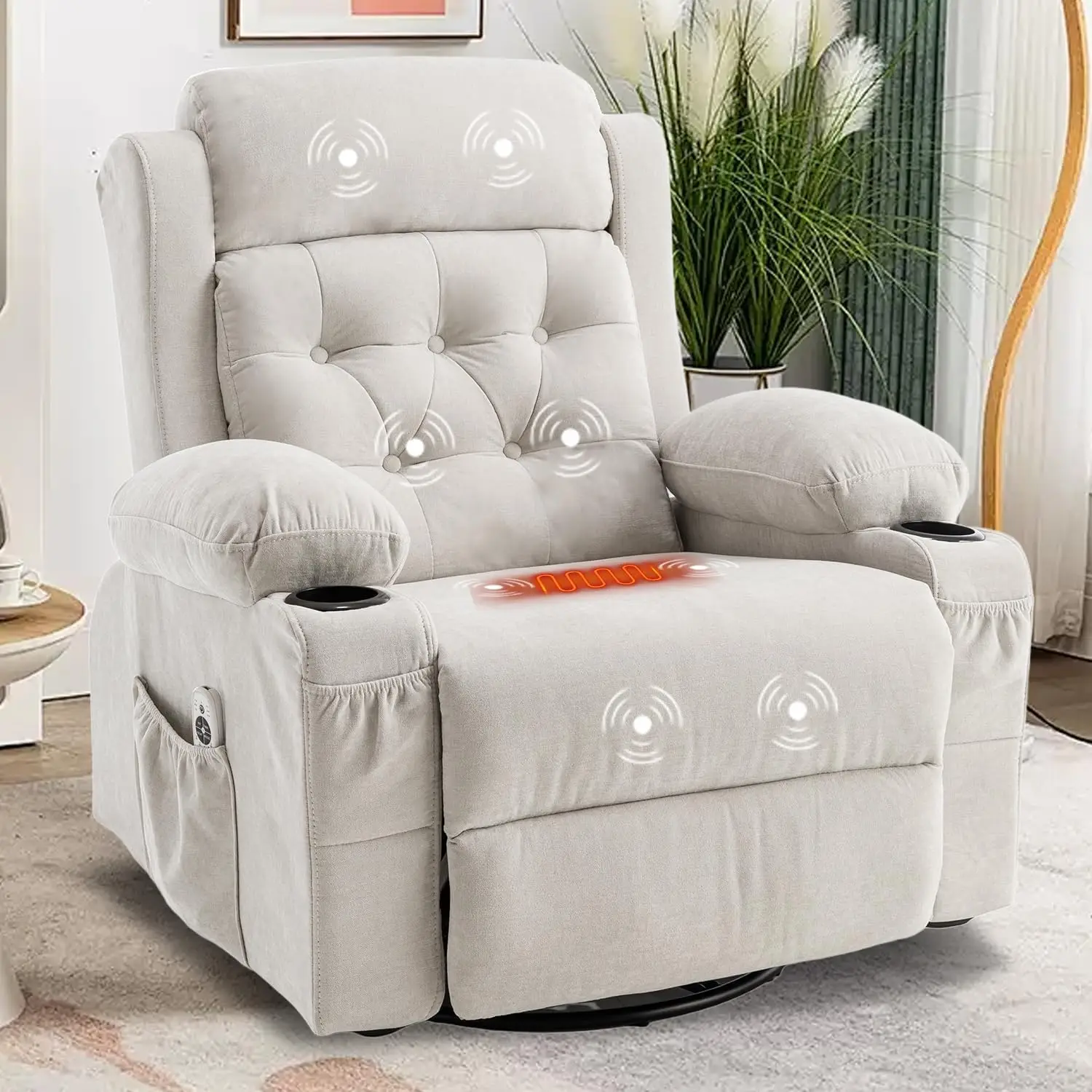 Rocking Nursery Recliners, Overstuffed, Fabric, Swivel, Manual , Cup Holders, Customized