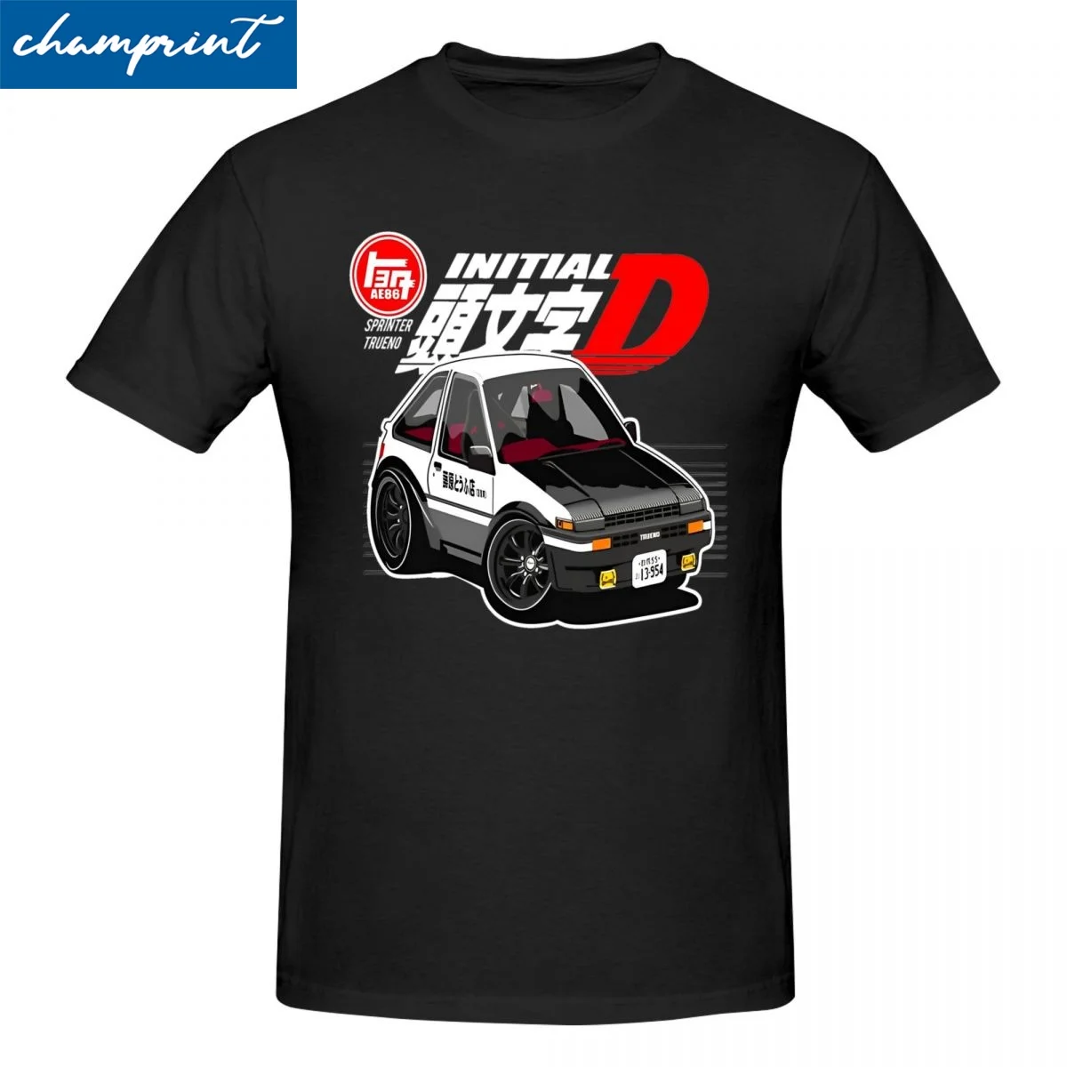 Hip Hop AE86 Initial D -Car Vector Art CARtoon - CARicature T-Shirt Unisex O-neck Short Sleeve Clothes Cotton Clothes