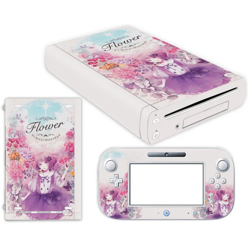 Multiple cute girl styles For WII U Sticker Protection Vinyl Wrap Set WII U Console Complete Set Support custom drawing