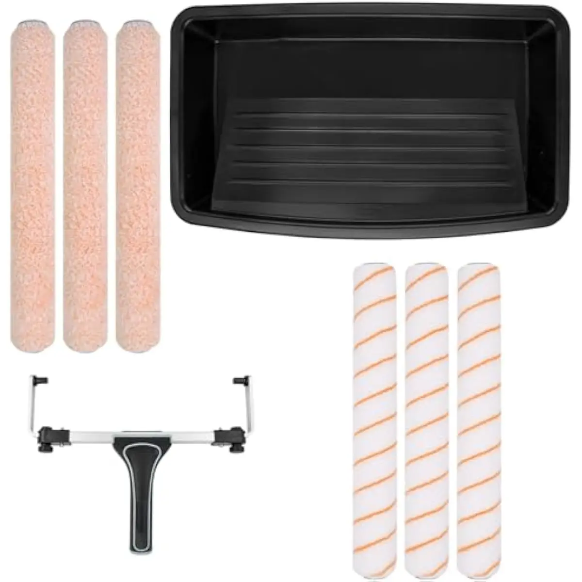 18 Inch Adjustable Paint Roller Frame with 6 Refillable Covers 3 Microfiber 3 Polyester Nap 3/8 Inch and 1/2 Inch for Walls Ceil
