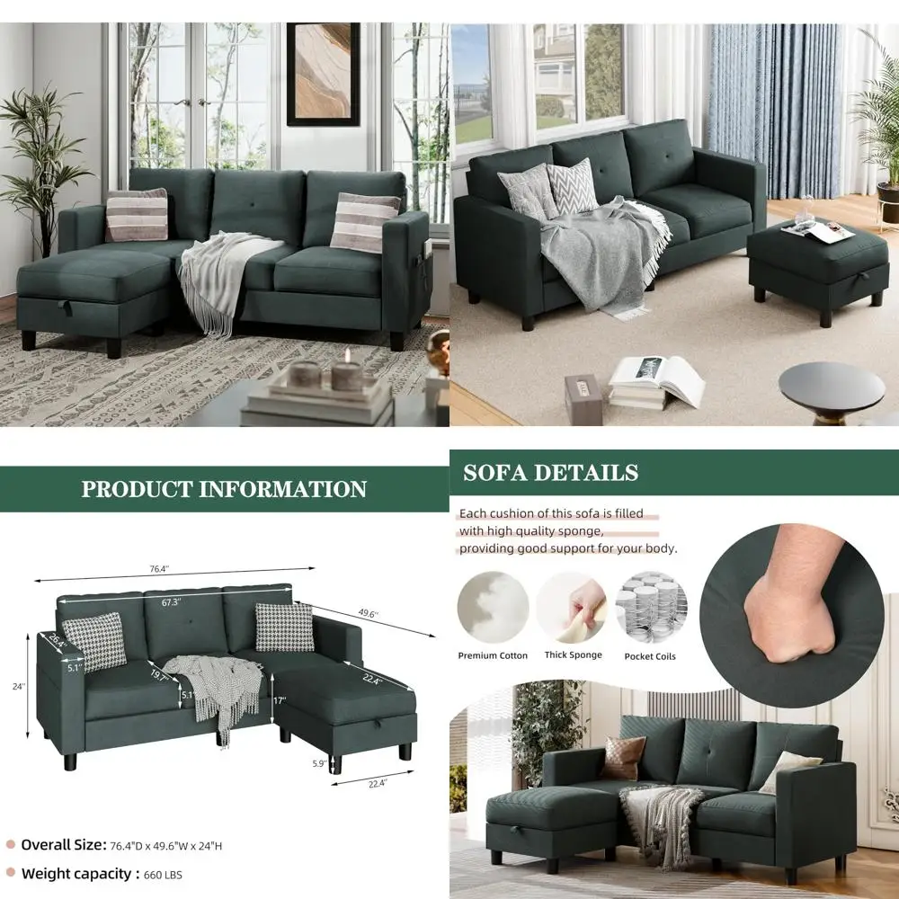 أرائك تخزين على شكل حرف L لغرف المعيشة، أرائك مدمجة مع حركة للمساحات الصغيرة #1