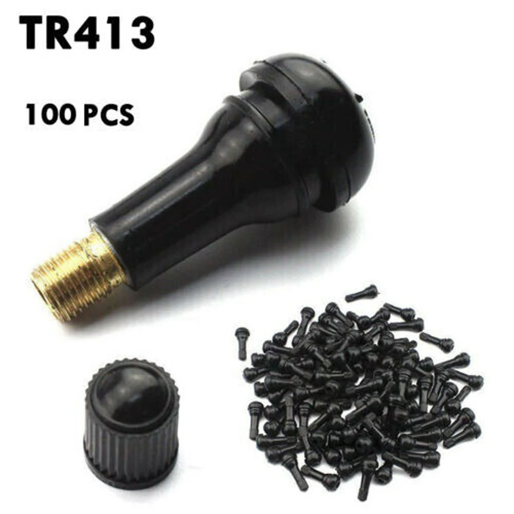 10-100Pcs Black TR413 Tubeless Car Wheel Tire Valve Stems with Caps Snap-In Tyre Rubber Valves with Dust Caps Car Accessories