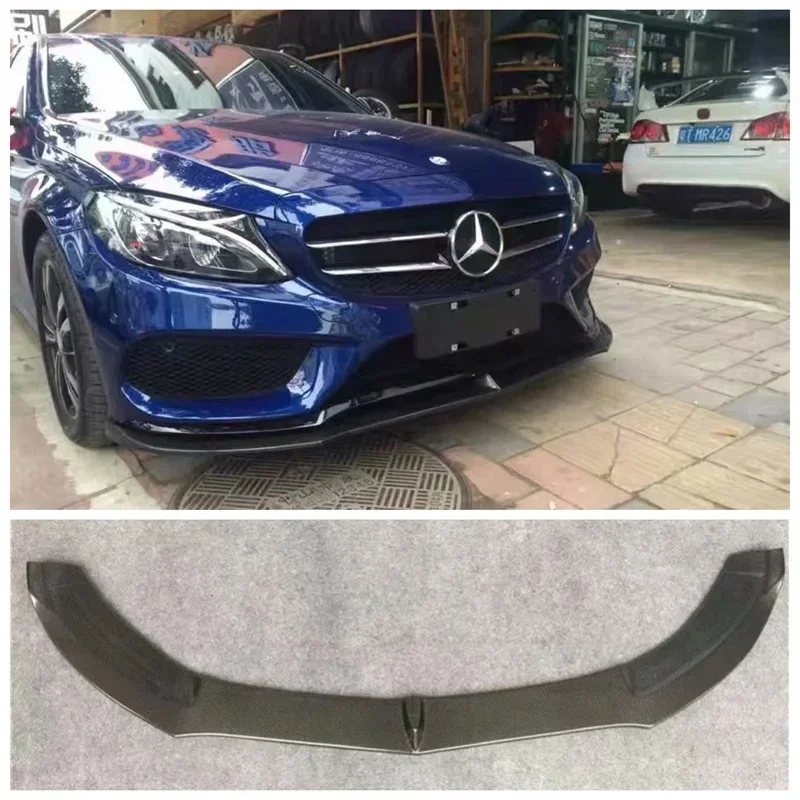 For Benz C Class W205 C200L C180 Sport 2015-2018 Real Carbon Fiber Car Bumper Front Lip Diffuser Splitter Cover Body Kit