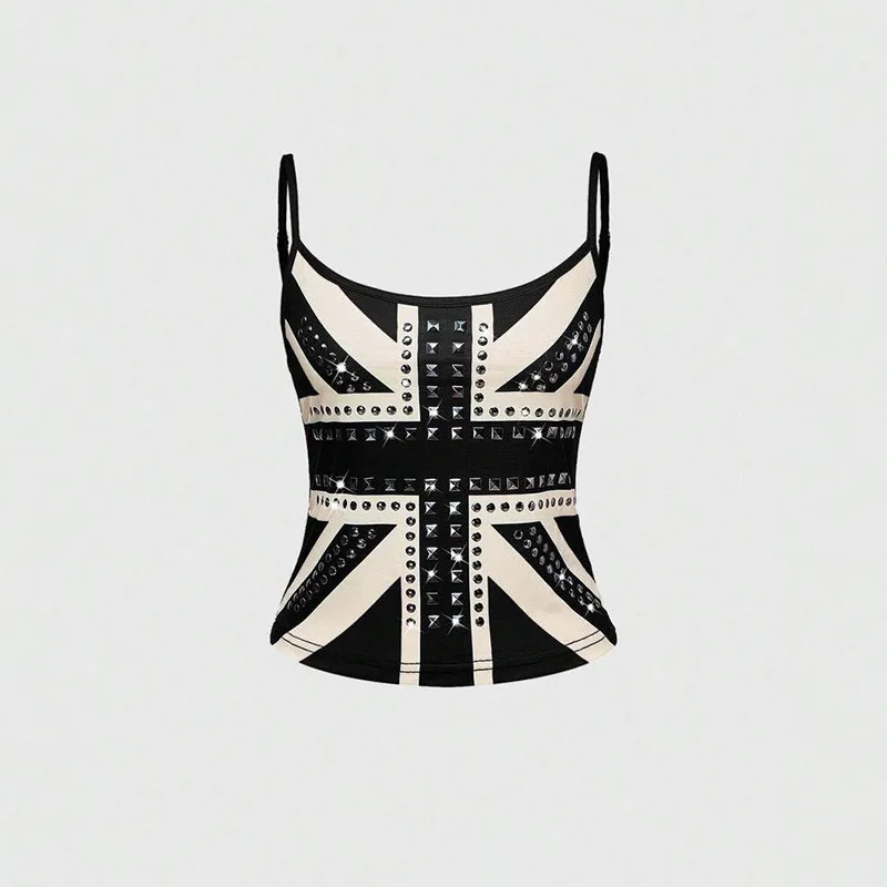 Camisola sin espalda de verano, corte ajustado, con hermosos bloques de color y estampado en caliente, estilo sexy y atrevido para chica, ideal para citas urbanas o como camiseta base para chica madura.