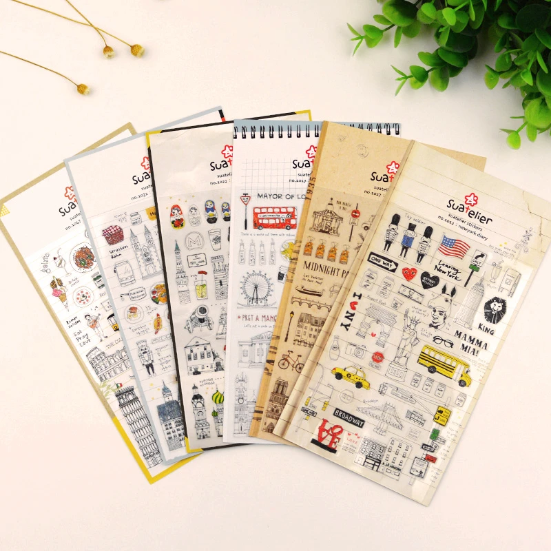 Suatelier City Stickers Korea Scrapbooking DIY Deco Sticker Junk Journal Supplies Planner Diary Photo Album Craft Material