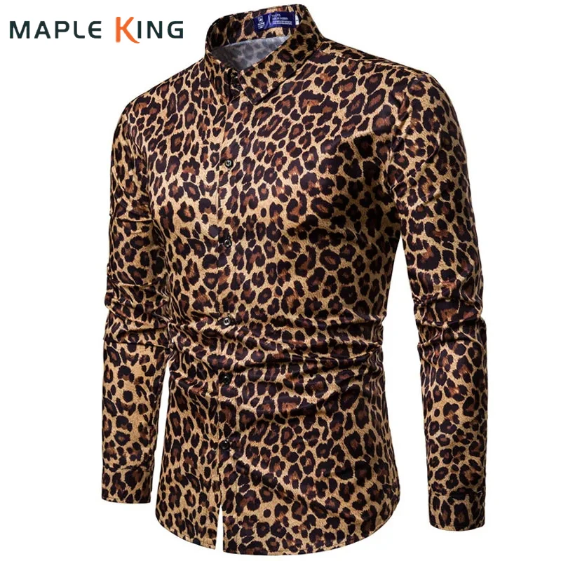 

Mens Trend Nightclub Leopard Print Shirt High Quality Long Sleeve Shirt Male Social Casual Party Shirt Chemise Homme Dress Shirt