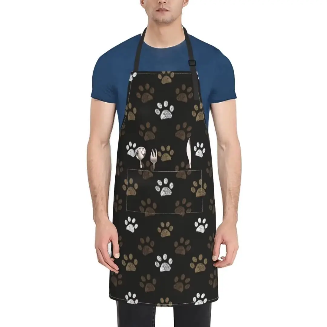 Dog Grooming Apron Waterproof Cute Pet Animal Dog Paws Apron With 2 Pockets & Adjustable Neck Chef Groomer Apron