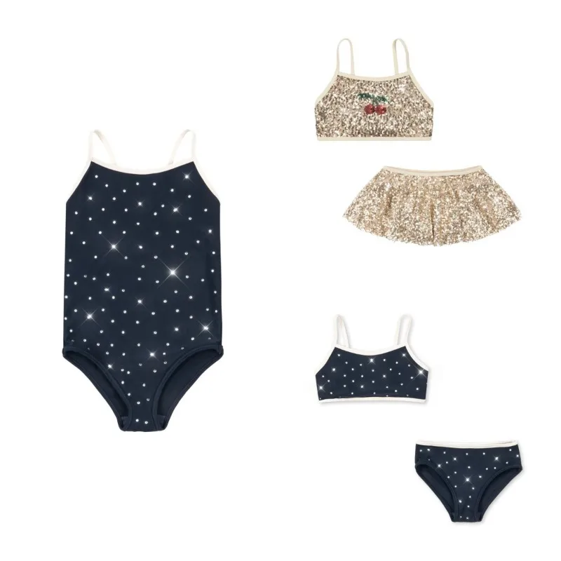 

Купальники для девочек: пайетки, вишневый принт, раздельный купальник, милый комплект бикини, детские пляжные купальники, бикини, цельные купальники для малышей