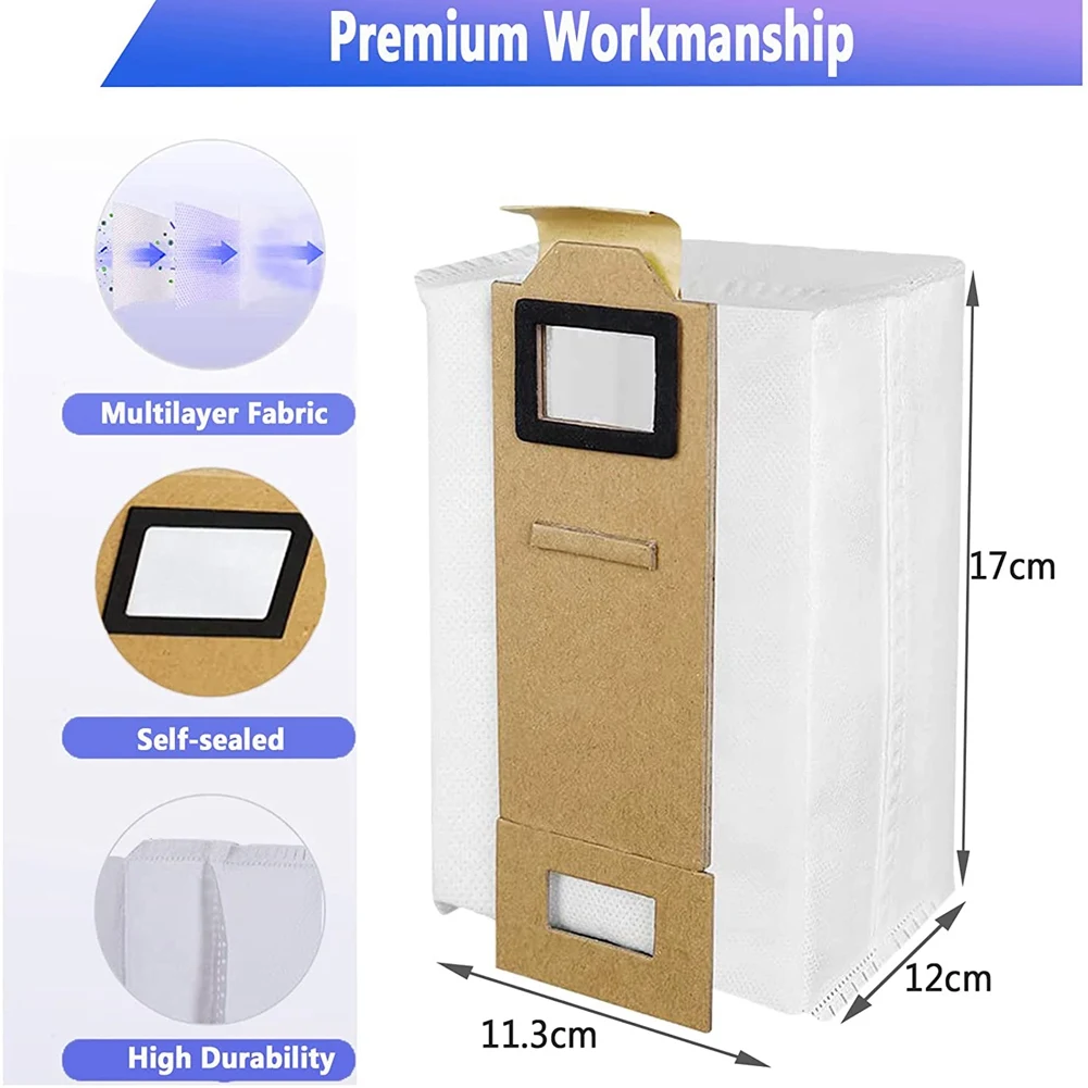 AS63-10 Pack Dust Bags Accessories For Roborock S7 T7S T7plus T7S Plus, Vacuum Cleaner Bags Automatic Suction Station