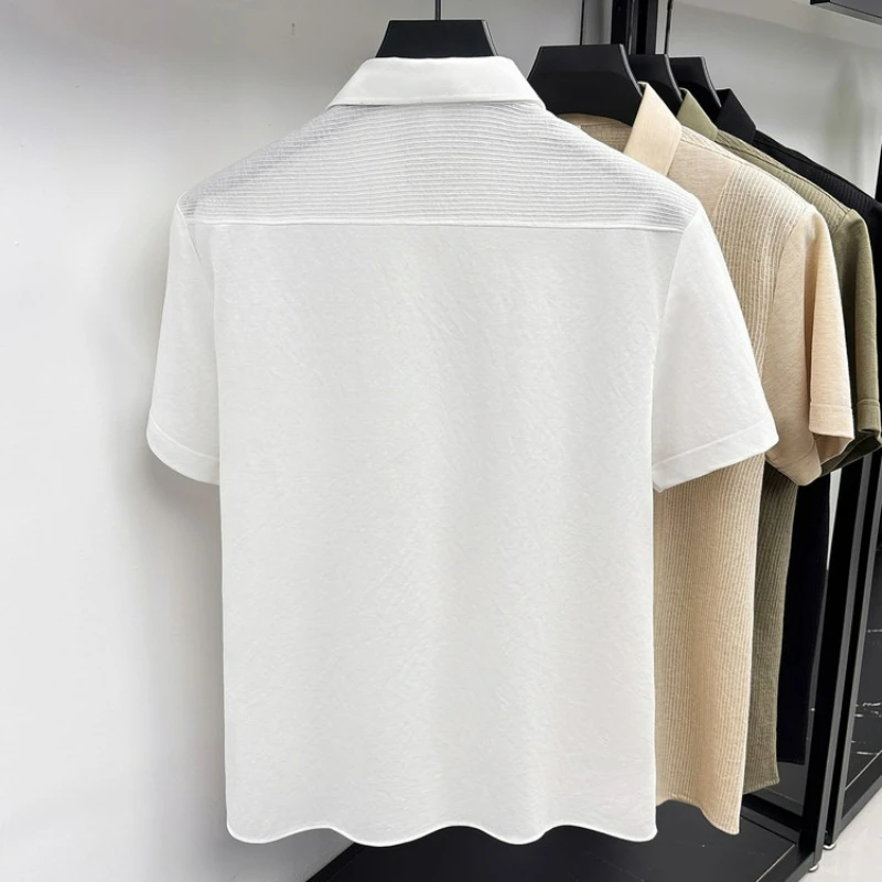 Men's 74% Cotton Short Sleeve Business Casual Shirt - Breathable Moisture-Wicking Lightweight with Vertical Stripe Detail