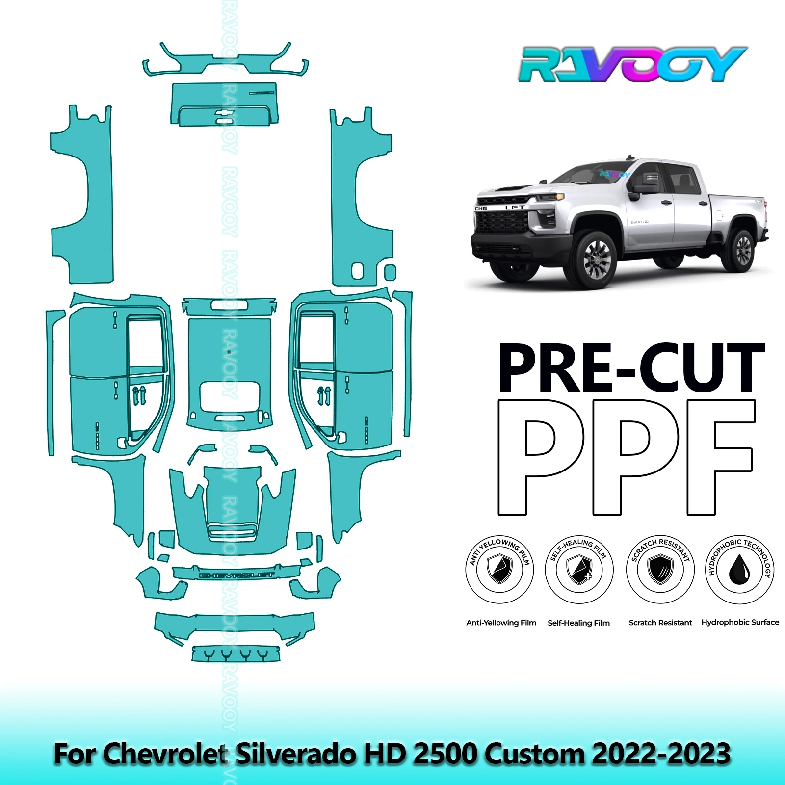 

Car Precut PPF Paint Protection Film Full Vehicle For Chevrolet Silverado HD 2500 Custom 2022-2023