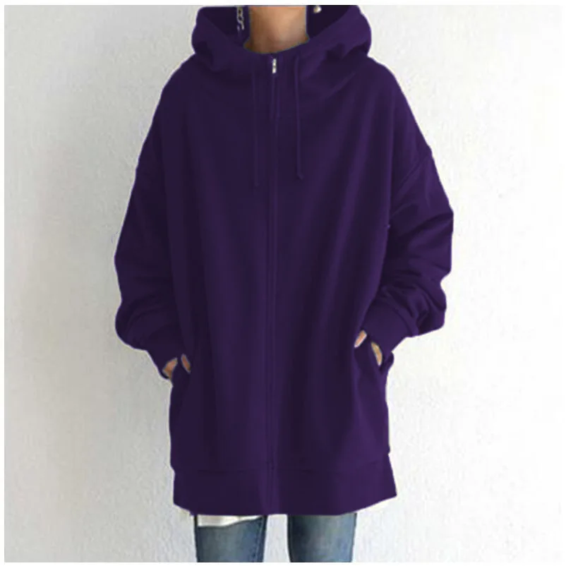 

Elegant Hooded Sweatshirts Women's Solid Hoodies ZANZEA Casual Long Sleeve Zipper Coat Female Outwear Jackets Oversized Top