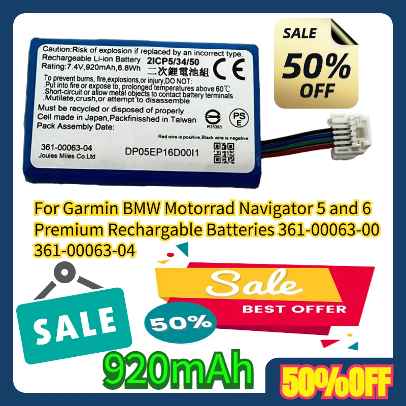 

For Garmin BMW Motorrad Navigator 5 and 6 Premium Rechargable Batteries 920mAh 361-00063-00 361-00063-04