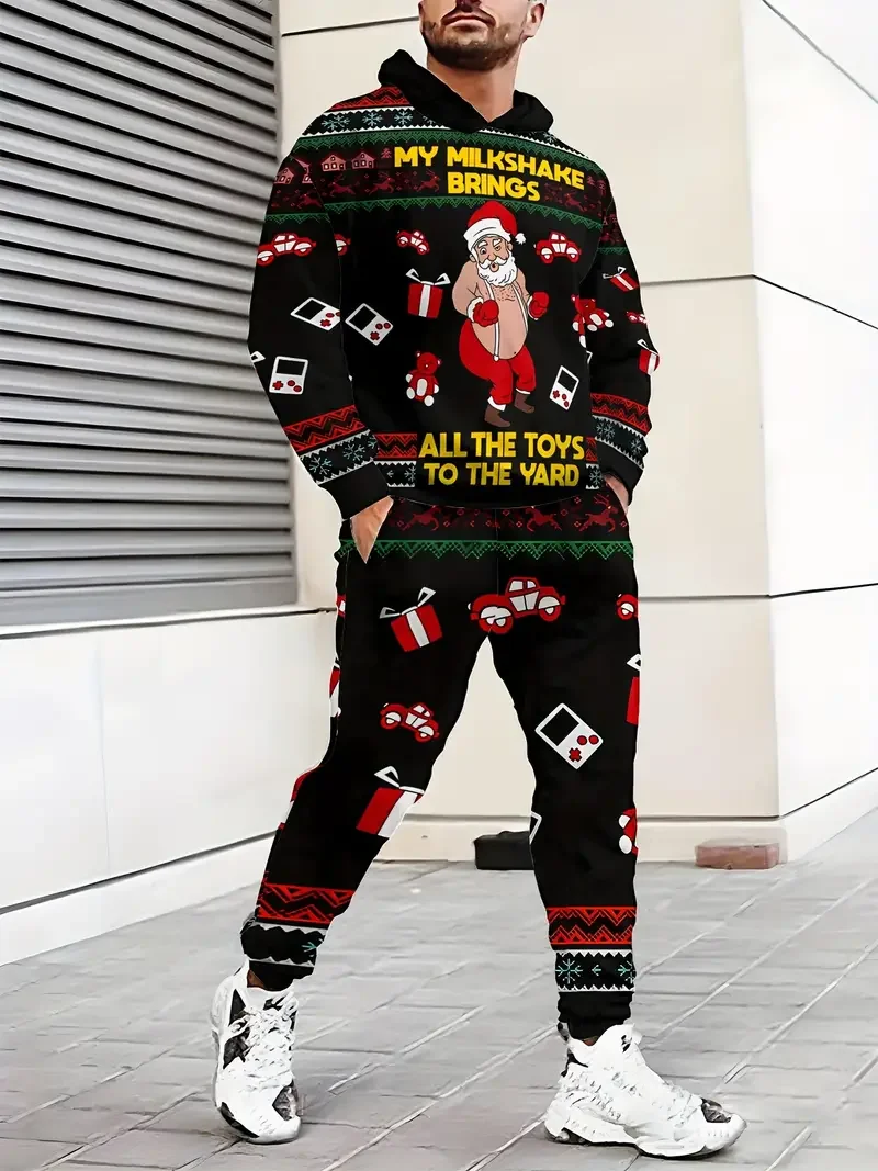 New Christmas Men's Hoodies Pants Suit 3D Ugly Santa Claus Print Xmas Adult Two Pieces Tracksuit Casual Sweatshirts Joggers Sets