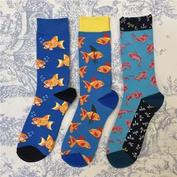 Adult Crew Cotton Socks Flamingo Street Fashion Funny Goldfish Lucky Charm Sox Happy Koi Carp Fancy Fish Hot Sale Cartoon Animal