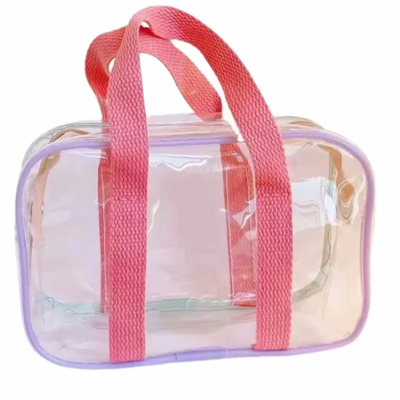 Large Capacity Transparent Cosmetic Bag Pvc Waterproof Beach Wash Bag Zipper Travel Handbag Shoulder Bag