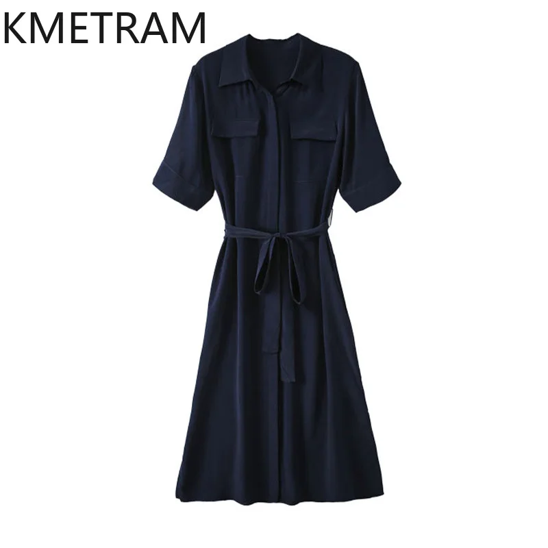 

KMETRAM 95% Mulberry Silk Japanese Women's Clothing High End Dresses for Women 2024 Summer Mid Long A Line Dress Robe Femme Été