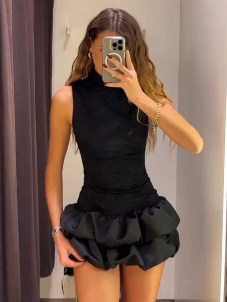 Moda zimowa damska HH, stójka, łączona ​ ​ Krótka sukienka koronkowa damska, elegancka, uniwersalna, zapinana na zamek, bez rękawów, Mujer