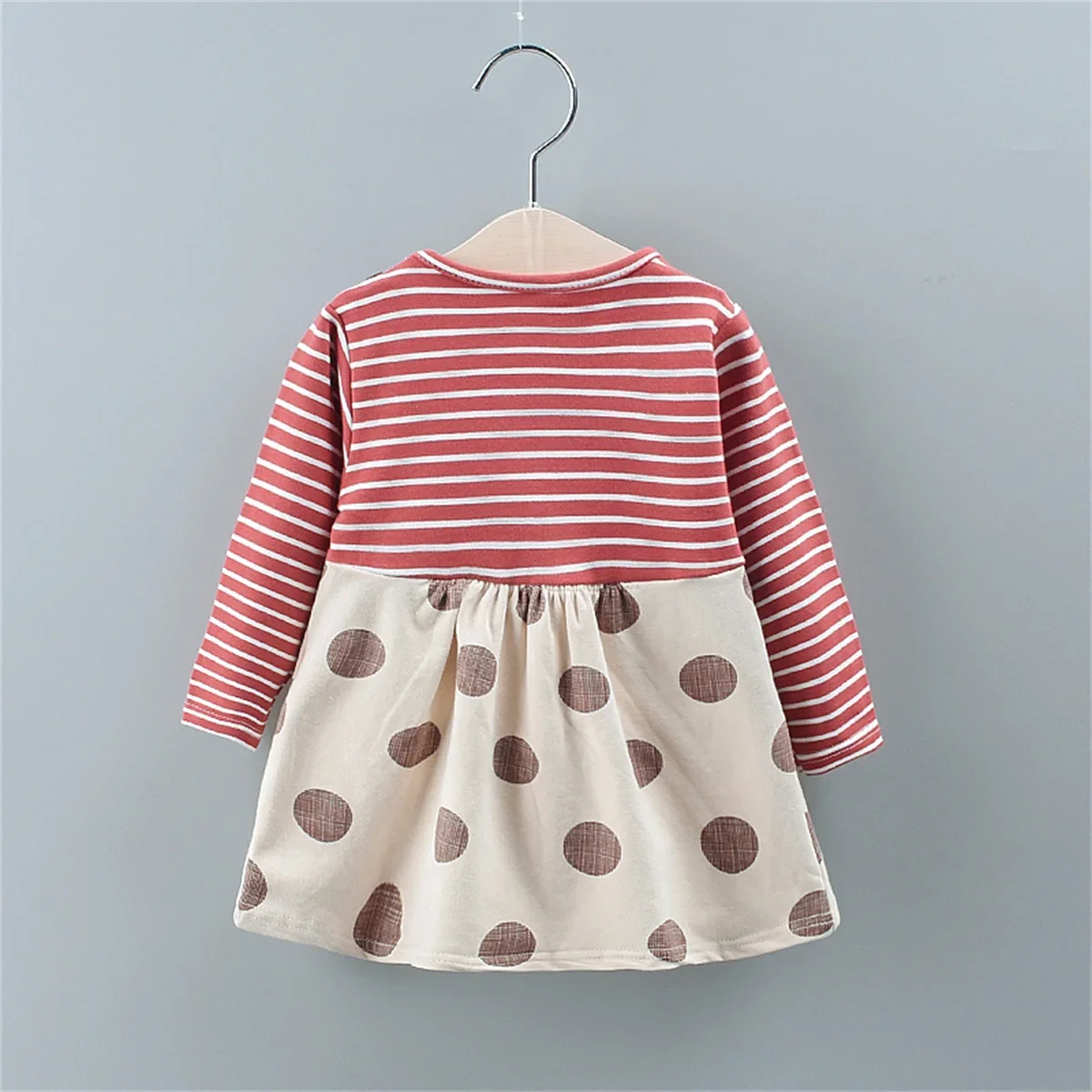 Spot Girls Dress Autumn Children Wear New Fashion Polka Dot Print Bow Long Sleeve Fake Two-piece Children\'s Skirt