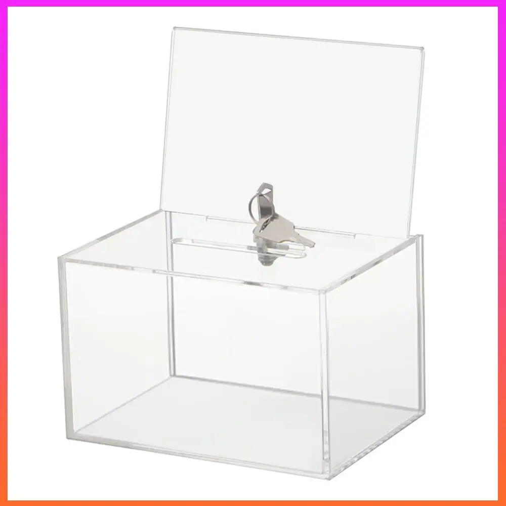 صندوق اقتراحات أكريليك مع قفل وحامل علامة صندوق السحب من الورق المقوى صندوق الاقتراع الشفاف لاقتراحات الاقتراع الخيرية للتصويت #2