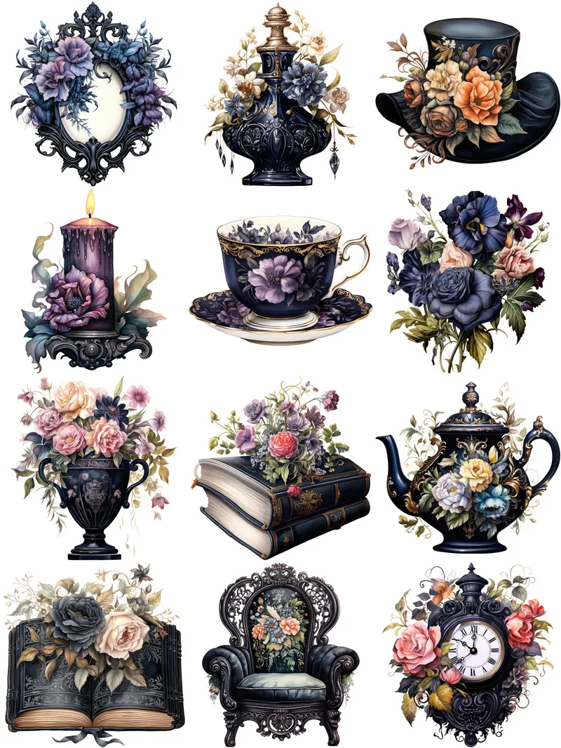 Vintage Black Victorian Furniture Stickers DIY Scrapbooking Materials Collage Junk Journal Decor Kids Toys Stickers