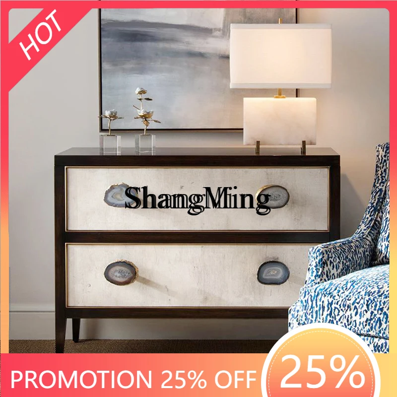 

CL solid wood dining side TV cabinet simple modern agate stone handle entrance neoclassical decorative cabinet