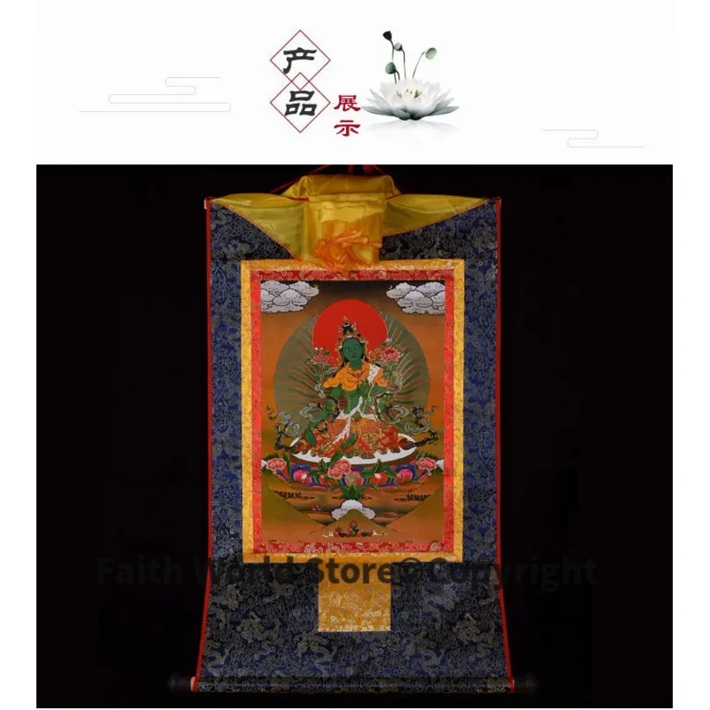 HOT SALE --Thang-ga Thangka HOME efficacious Protection Tibetan Buddhism Bodhisattva Tara Green Tara Buddha WALL Hang painting