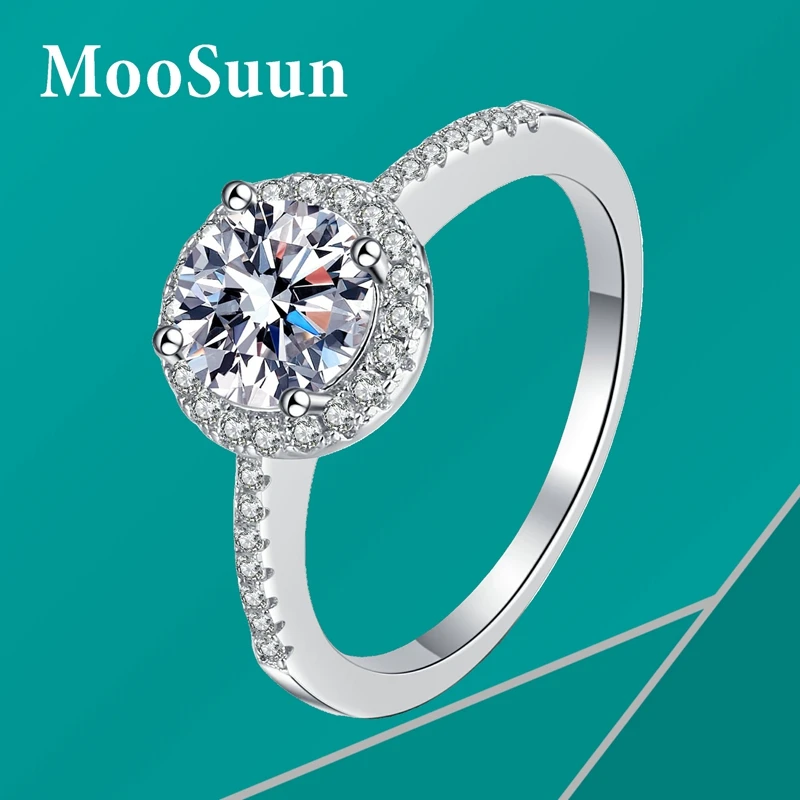 

MooSuun 1.0ct 2.0ct Moissanite Diamond Ring for Women S925 Sterling Silver Lab Sapphire Ruby GRA Engagment Ring Love Gift