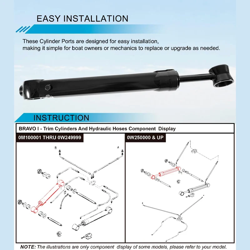 Power Trim, Tilt Ram Cylinder Port Replacement for MerCruiser Bravo Starboard Trim Tilt Ram Cylinder SEI 9B-121-01 98704A11