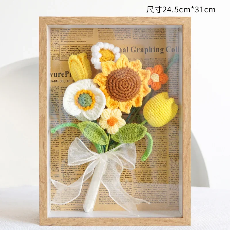 DIY Wool Hand-woven Mix and Match with Gradient Frame Finished Flower Bouquet for Girlfriend