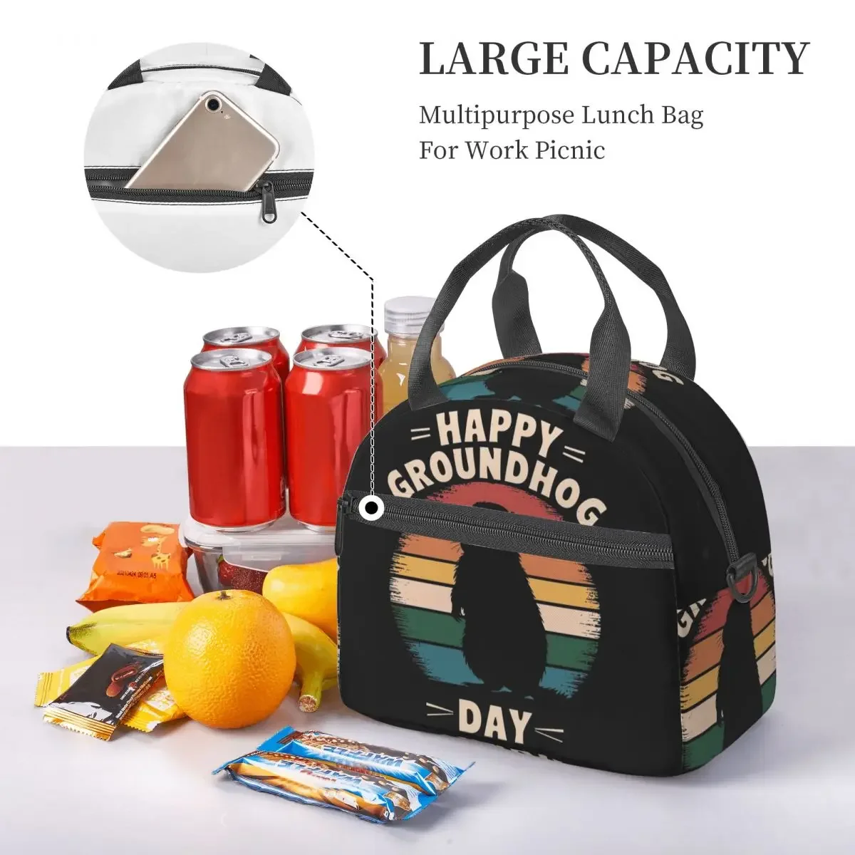 Celebrate Groundhog Day Insulated Lunch Bag for Women Children Portable Food Boxes Thermal Lunch Box Tote