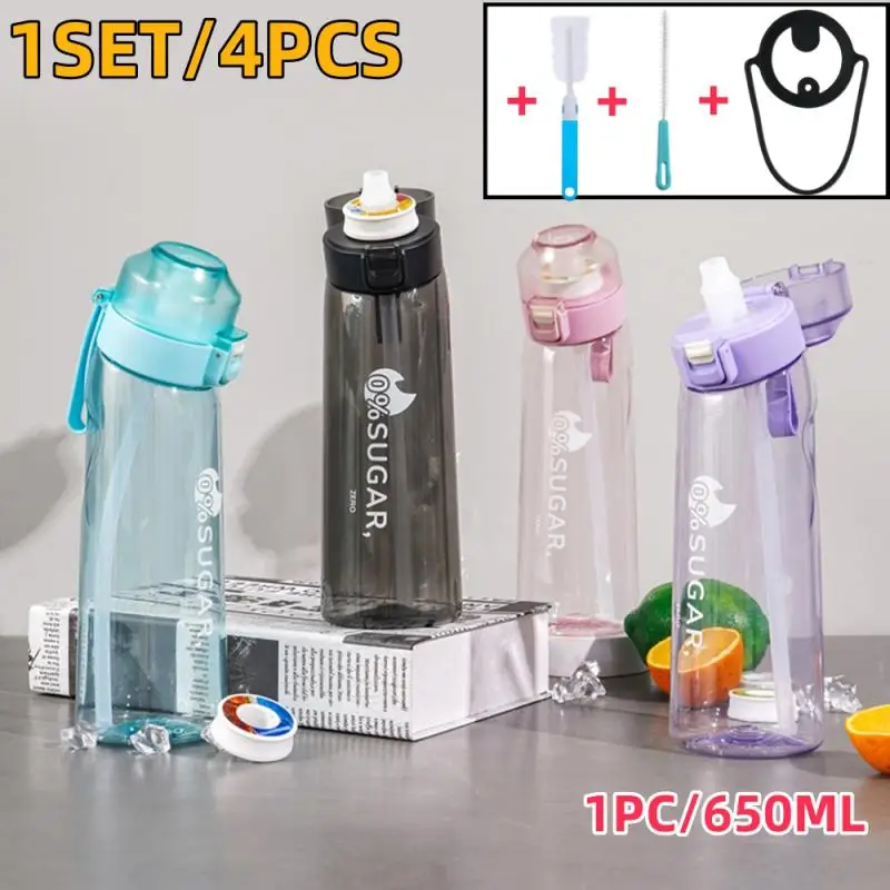 4Pcs/Set 650ml Water Cup 7 Fruit Fragrance Pods Sports Portable Drinking Bottle Flavored Water Bottle  For Outdoor Camping