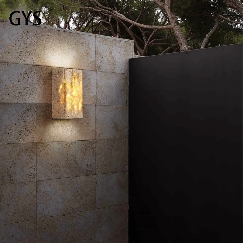 Outdoor Wall Lamp Waterproof Led Garden Light IP65 Courtyard Home Designer Wall Washing Lighting Yellow Travertine Stone Lights