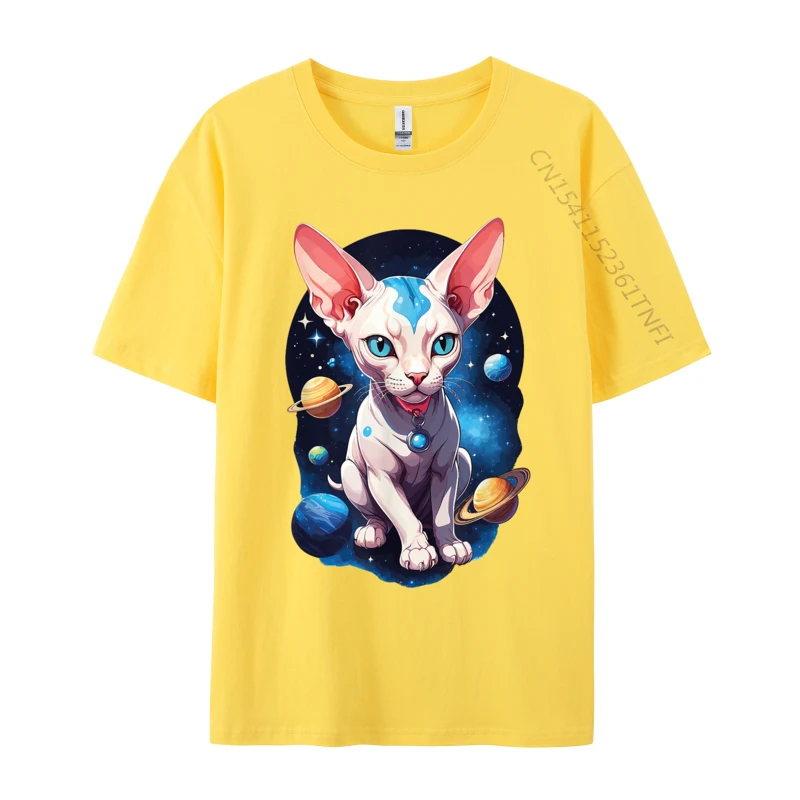 Cosmic Cat Sphynx Cat Space Galaxy Hairless Sphynx Cat Wholesale T-Shirt Fall Cotton Tops Tees for Men Tops Tees