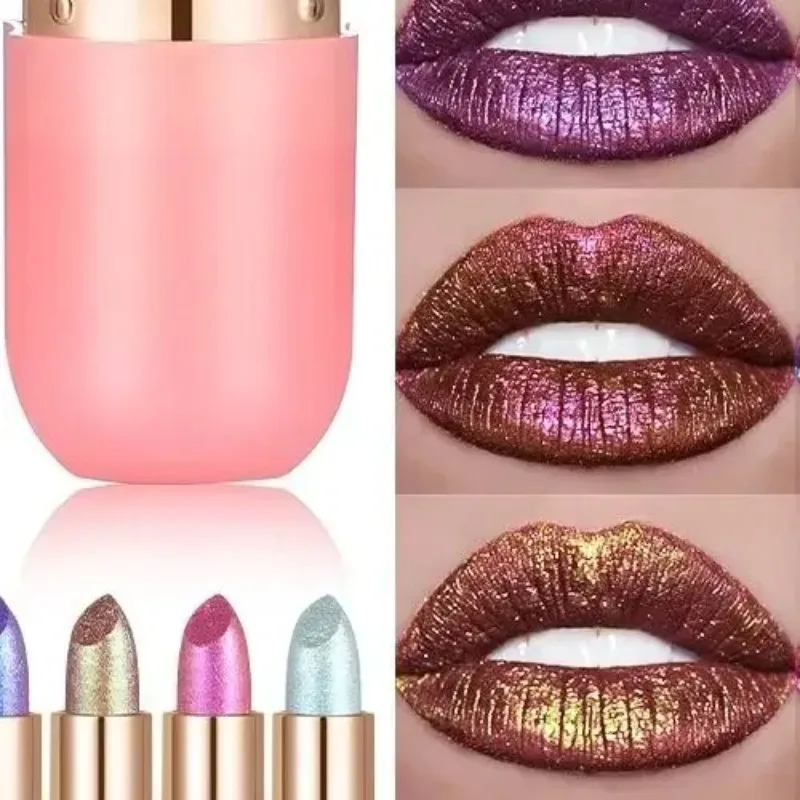 Changing Matte Glitter Diamond Lipstick Metallic Violet Chameleon Lipstick Color Waterproof Pearl Shine Lip Gloss Sexy Makeup