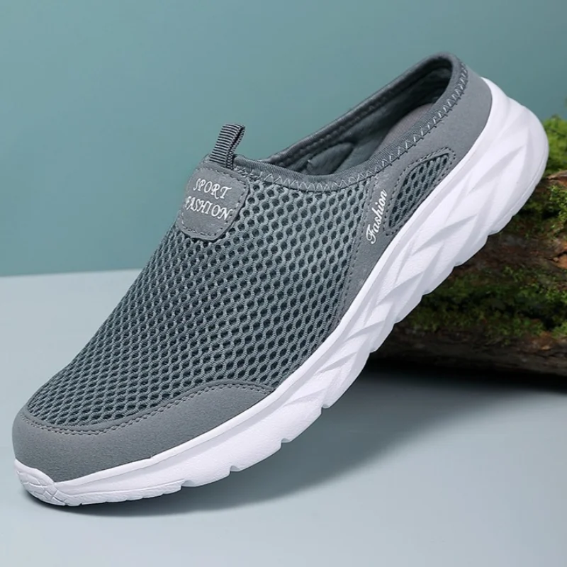 Summer Mens Breathable Mesh Slippers Men Outdoor Casual Walking Shoes Flat Light Mesh Slippers Sandals