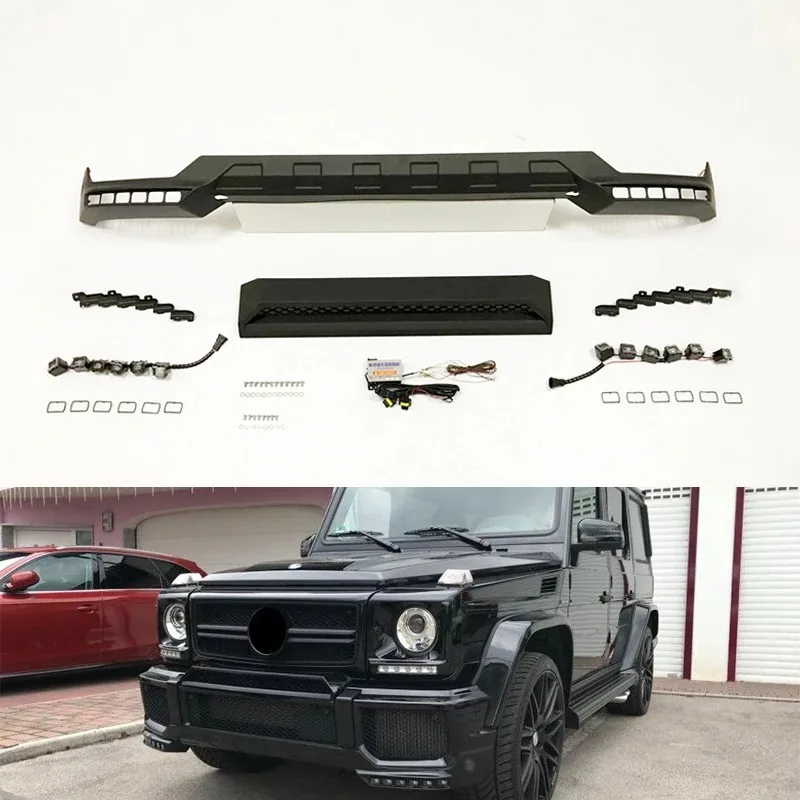 

For G Class 1990-2018 W463 G63 G65 PU B-Style Front Bumper Lip w/ LED DRL & Lower Air Vent