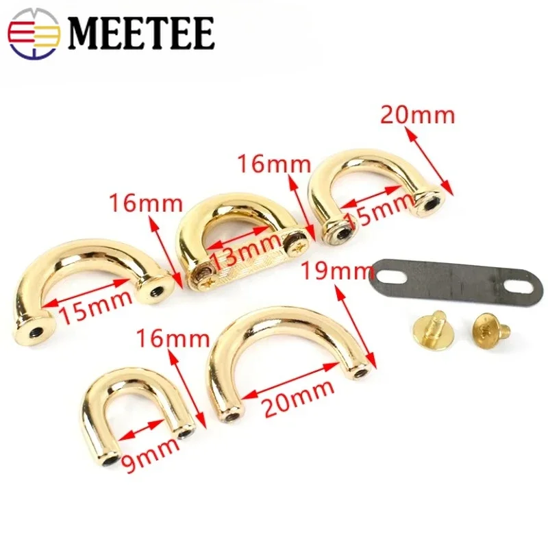 4/10Pcs Metal U Shape Bridge Buckle Screw Connector Loop for Handbag Handle Strap Purse Leathercraft Ring Clasp DIY Bag Hardware