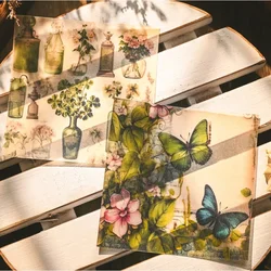 12 Sheet Vintage Butterfly Vellum Stickers Small Background Paper Plant Flower Transparent Stickers Scrapbooking Material 3