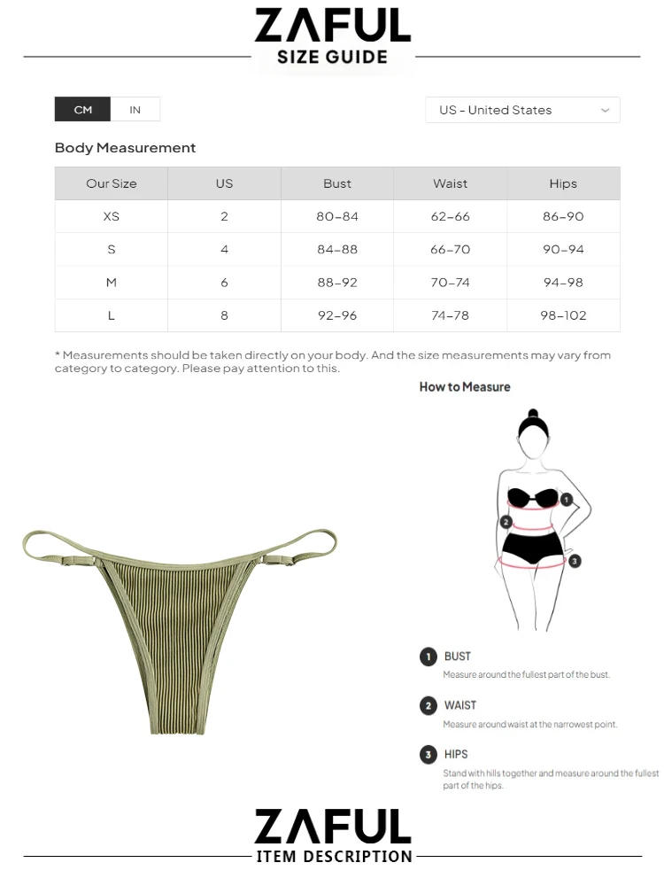 ZAFUL Tanga Teksturowany dół od bikini ze ściągaczem