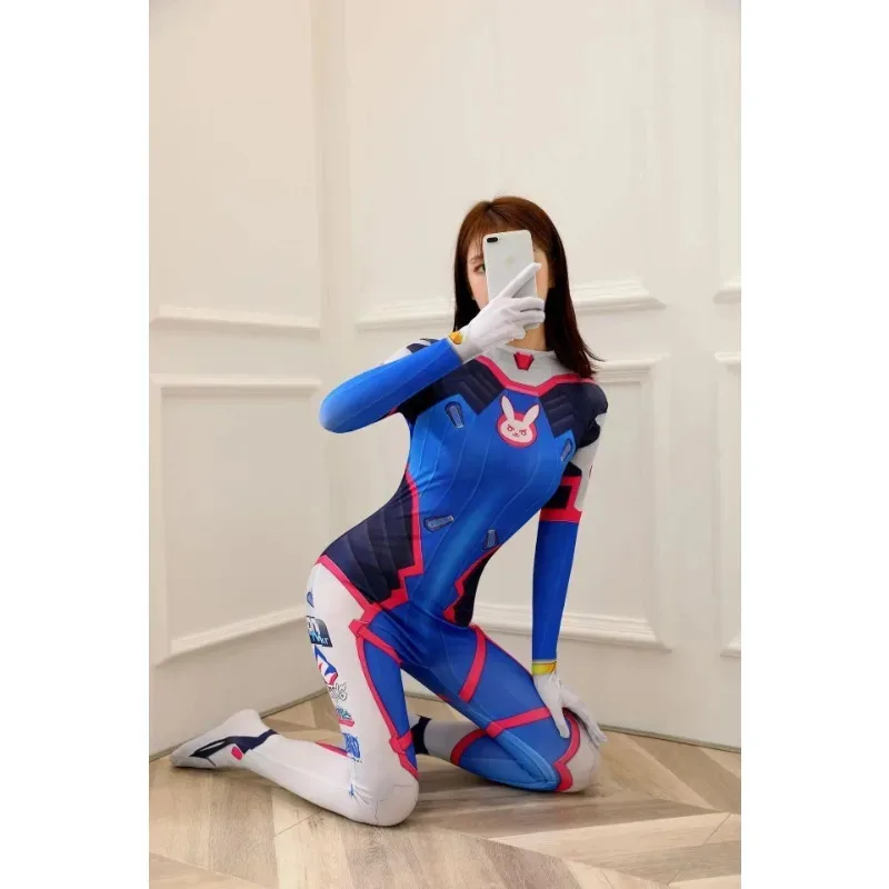 

CyOverwatch Inspired Seamless Bodysuit for Women - Zero Two Style Spandex Catsuit with Zipper Halloween Party attack on titan
