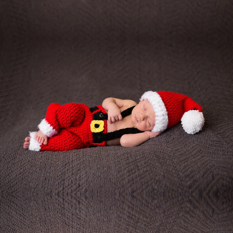 قبعات عيد الميلاد للأطفال مصنوعة يدويًا منسوجة للتصوير الفوتوغرافي لحديثي الولادة قبعات بوم بوم قبعات كرتونية لطيفة لالتقاط صور الأطفال