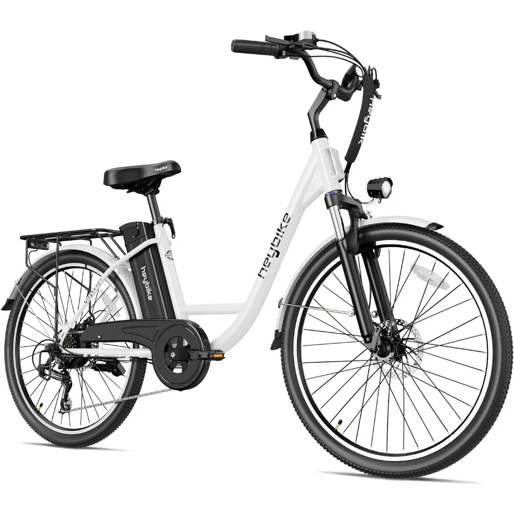 

350W motor peak 500W, 23mph maximum speed, 26-inch electric commuter bike with up to 40 mile range, 7-speed and front suspension