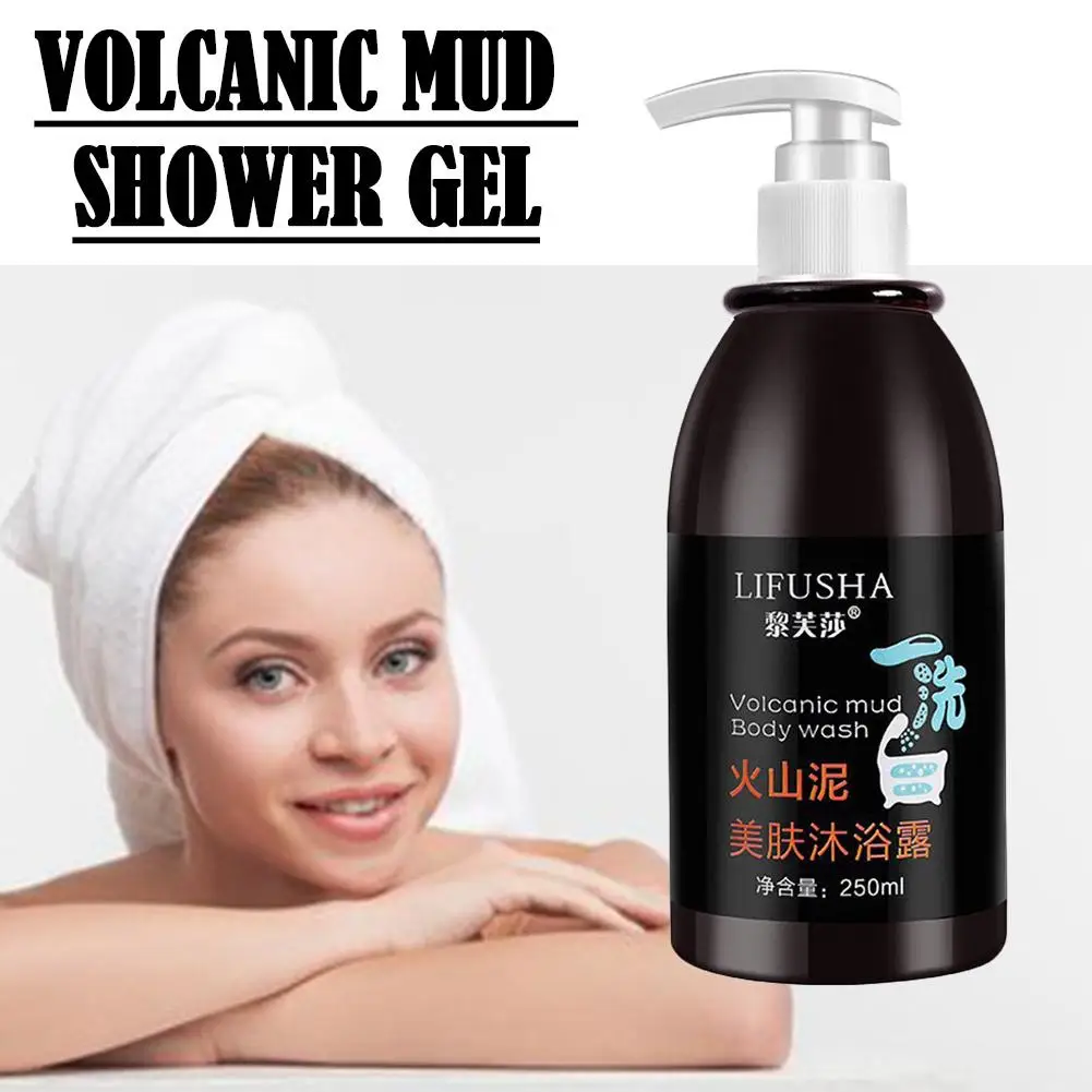 Gel Mandi lumpur vulkanik 250ml, pemutih seluruh perawatan badan cepat cuci mandi kulit bersih K2R4