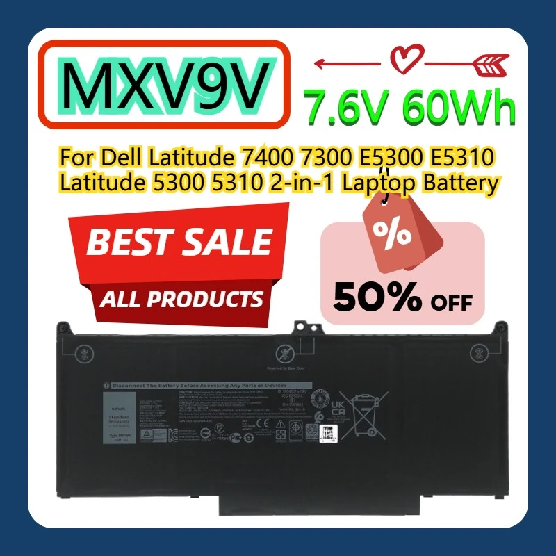 

For Dell Latitude 7400 7300 E5300 E5310 Latitude 5300 5310 2-in-1 MXV9V 7.6V 60Wh Laptop Battery