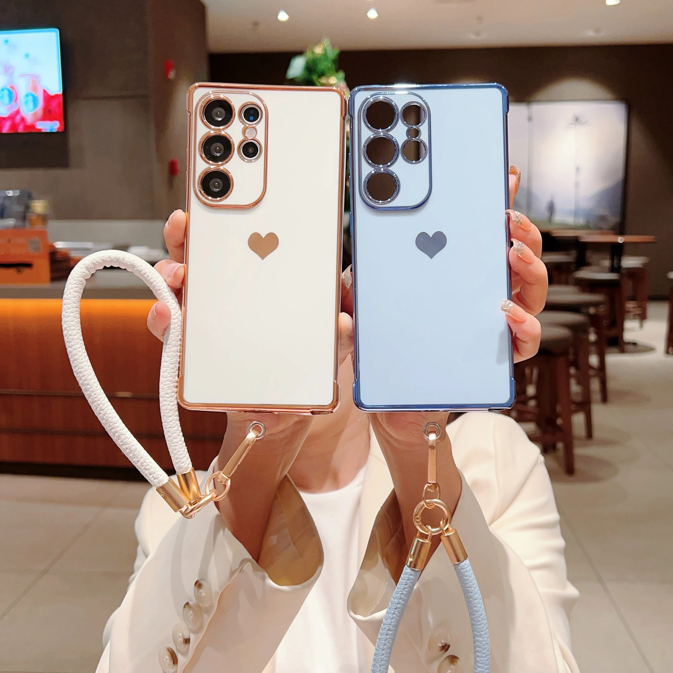 

Wristband Lanyard Heart Case For Samsung Galaxy S20 21 22 23 24 25 Cover