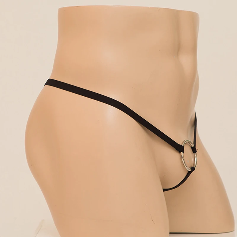 Men\'s Iron Ring Sling T Pants Fun Underwear Bead Curtain Link Hollow Out G-string Pants Fun Underwear Briefs Hollow Thong Briefs
