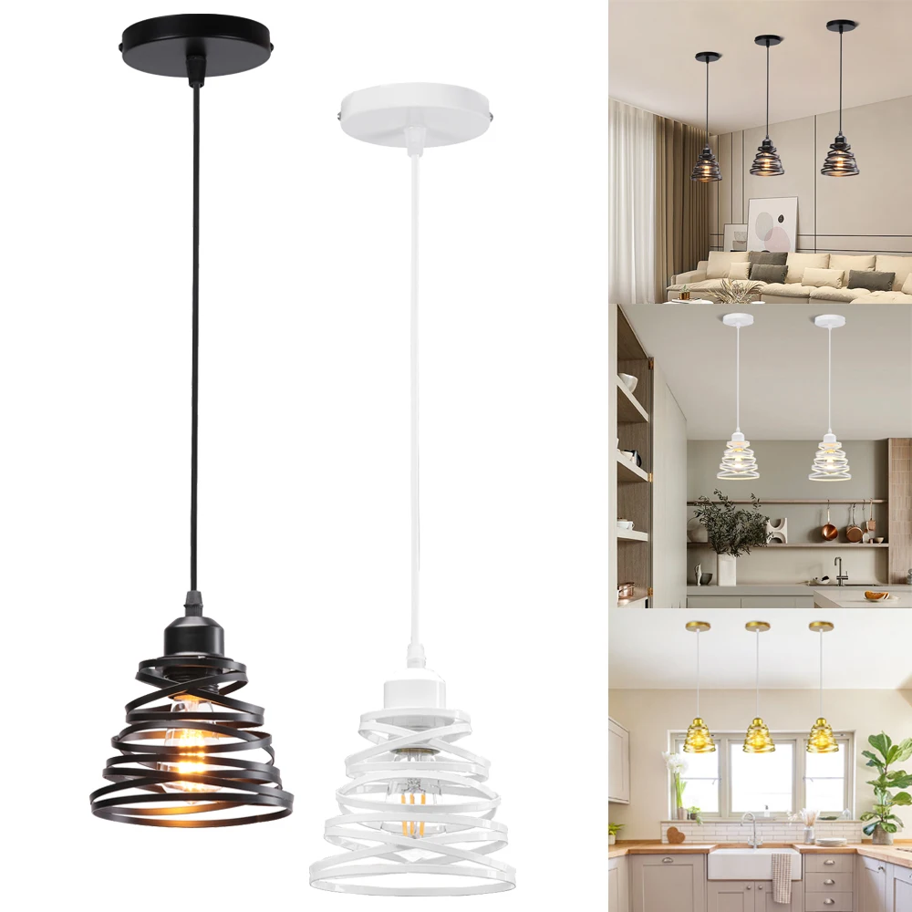 Modern Retro Pendant Lamp Vintage E27 Ribbon Spiral Swirl Ceiling Hanging Light Shade Chandelier Living Room Kitchen Lighting