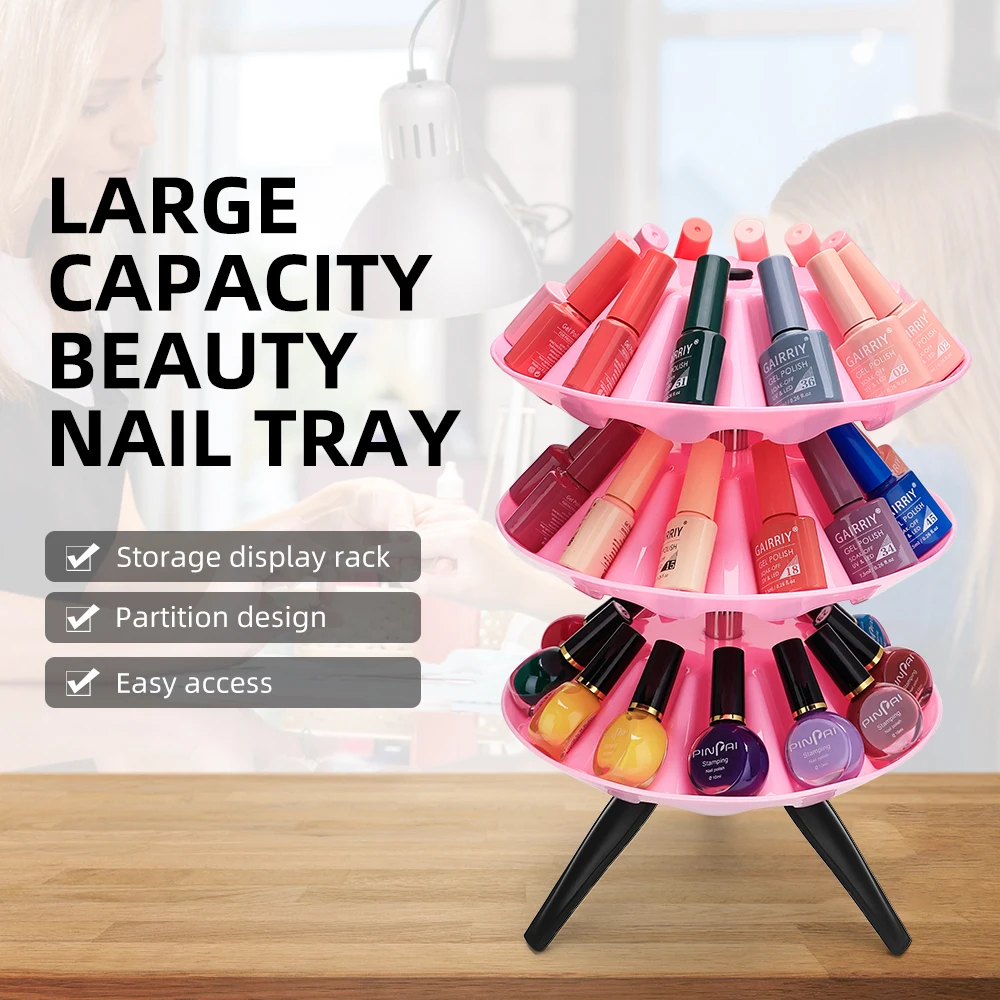 

Nail Polish Trolley Display Organizer Nail Polish Storage Racks 3 Tiers Pink Cosmetic Display Case Lipstick Shelf Oil Organizer