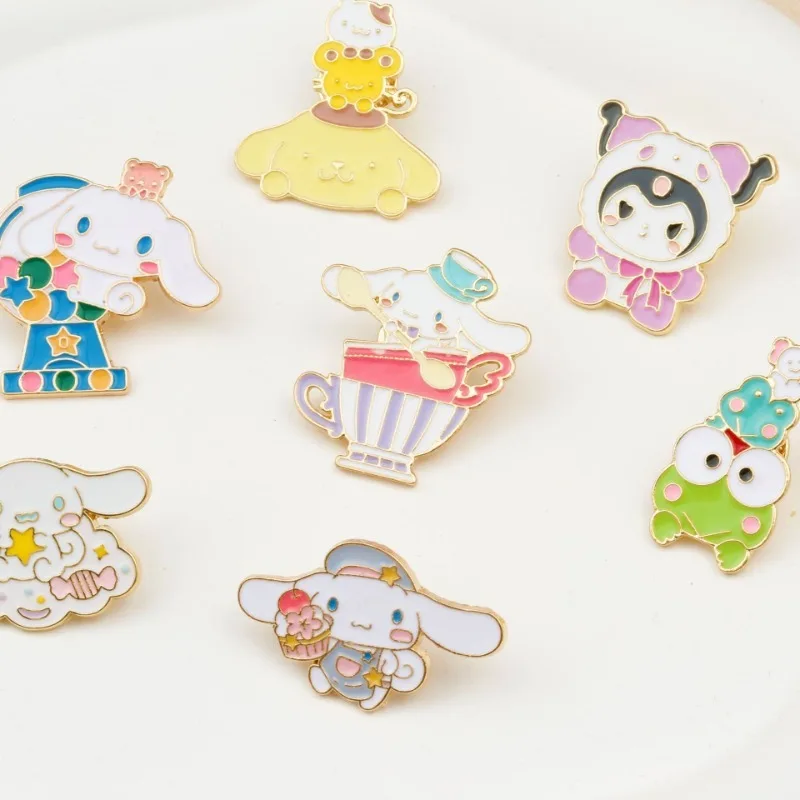 

Sanrio Brooch Anime Figures Hello Kitty Cinnamoroll Pochacco Kuromi Metal Lapel Pins Backpack Collar Jewelry Toys Children Gifts